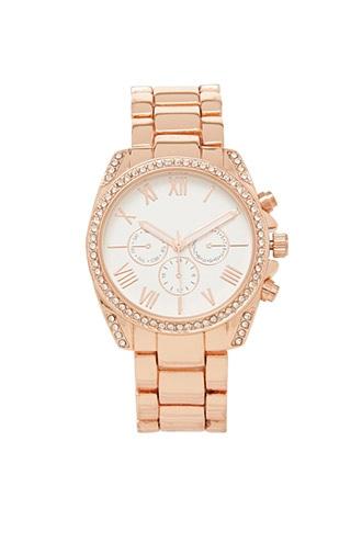 Forever21 Rose Gold & Clear Rhinestone Chronograph Watch