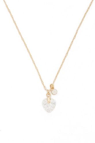 Forever21 Cz Heart & Stone Pendant Chain Necklace