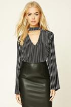 Forever21 Women's  Striped High Neck Cutout Top