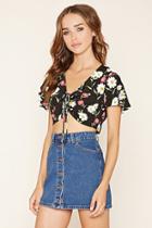 Forever21 Women's  Ruched-front Floral Crop Top