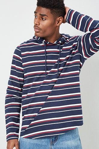 Forever21 Hooded Multicolor Striped Tee