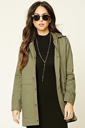 Forever21 Women's  Hooded Longline Utility Jacket
