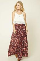 Love21 Women's  Aubergine & Red Contemporary Floral Maxi Skirt