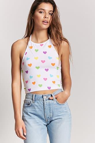 Forever21 Heart Print Halter Top