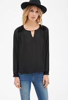 Forever21 Contemporary Velveteen-paneled Bead Keyhole Top