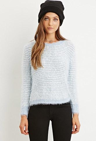 Forever21 Striped Eyelash-knit Sweater