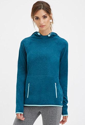 Forever21 Women's  Longline Fleece Hoodie (midnight/sea Green)