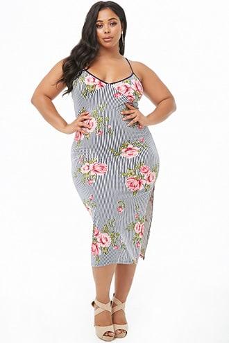 Forever21 Plus Size Floral Print Striped Midi Dress