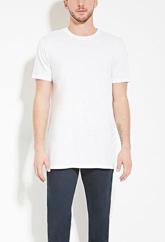 21 Men Men's  White Cotton-blend Longline Tee