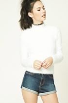 Forever21 Women's  Cream Fuzzy Knit Sweater