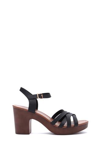 Forever21 Women's  Black Faux Leather Platform Sandals