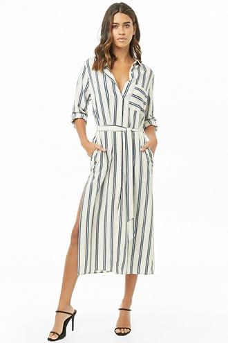 Forever21 Striped Belted Shirt Dress