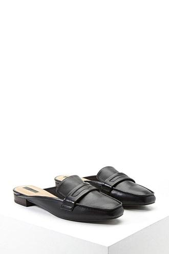 Forever21 Women's  Faux Leather Loafer Mules