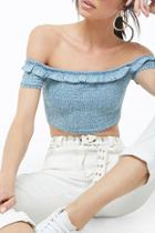 Forever21 Smocked Chambray Crop Top