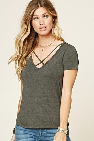 Forever21 Women's  Boxy Crisscross Cutout Top