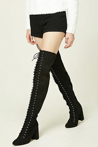 Forever21 Women's  Lace-up Thigh-high Boots