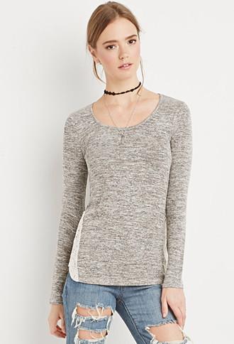 Forever21 Crochet-paneled Marled Top