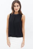 Forever21 Contemporary Faux Gem-embellished Pleated Top