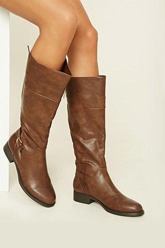 Forever21 Women's  Brown Tall Faux Leather Boots