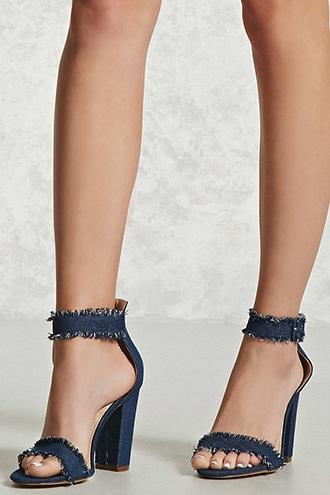 Forever21 Denim Frayed Ankle-strap Heels