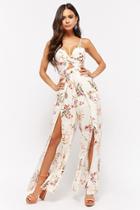 Forever21 Crinkled Floral Twist-front Cutout Overlay Jumpsuit