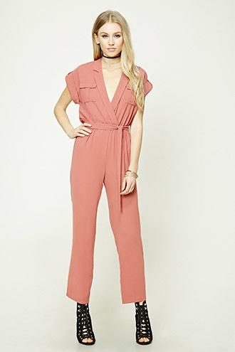 Forever21 Belted Surplice Jumpsuit