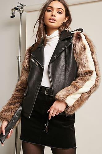 Forever21 Shaci Faux Fur Moto Jacket