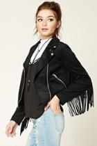 Forever21 Women's  Faux Suede Tasseled Moto Jacket