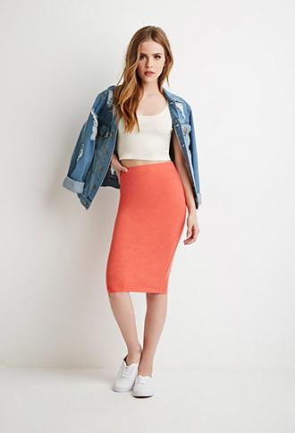 Forever21 Women's  Tomato Heathered Pencil Skirt