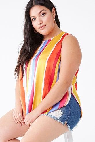 Forever21 Plus Size Satin Abstract Striped Top