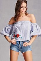 Forever21 Embroidered Puff-sleeve Top