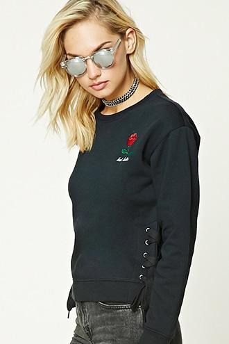 Forever21 Women's Bad Habits Lace-up Sweatshirt