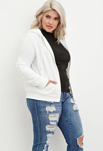 Forever21 Plus Women's  Plus Size Zip-up Hoodie (ivory)