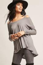 Forever21 Open-shoulder Waffle Knit Top
