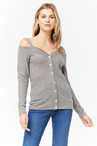 Forever21 Brushed Knit Open-shoulder Top