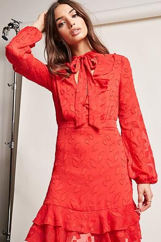 Forever21 Dark Pink Embossed Chiffon Dress