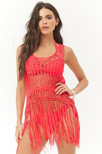 Forever21 Open-knit Longline Fringe Tank Top