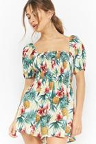 Forever21 Tropical Print Off-the-shoulder Smocked Romper