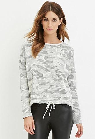 Love21 Women's Grey Contemporary Camo-patterned Top