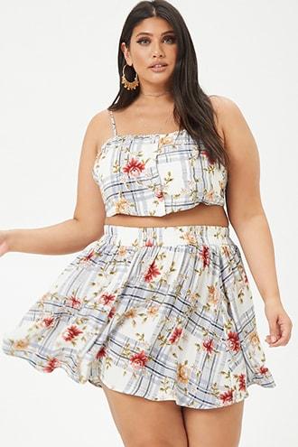 Forever21 Plus Size Plaid & Floral Mini Skirt