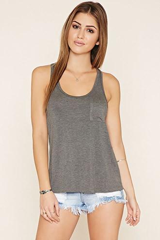 Forever21 Women's  Charcoal Pocket Racerback Tank