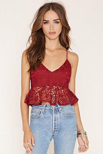 Forever21 Women's  Crochet Peplum Cami