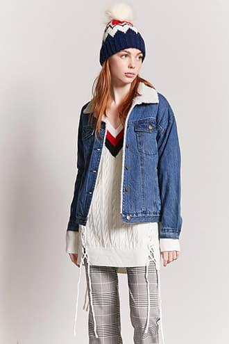 Forever21 Faux Shearling-lined Denim Jacket