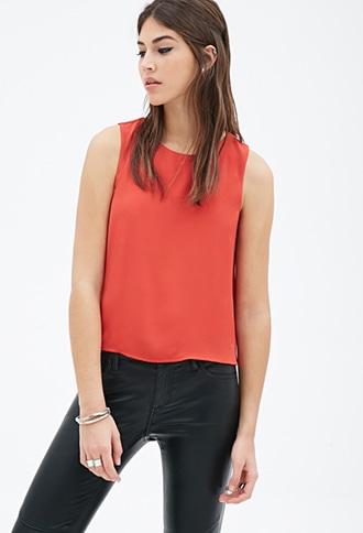 Forever21 Women's Rust Boxy Crepe Top