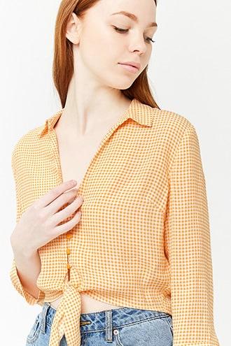 Forever21 Gingham Tie-front Shirt