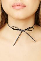 Forever21 Silver & Black Beaded Faux Suede Bow Choker
