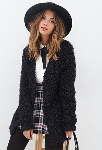 Forever21 Fuzzy Popcorn Knit Cardigan Black Small