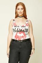 Forever21 Plus Women's  Cream & Red Plus Size Graphic Bodysuit
