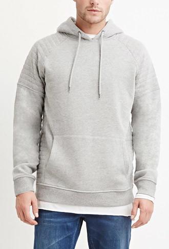21 Men Men's  Light Heather Grey Quilted Cotton-blend Hoodie