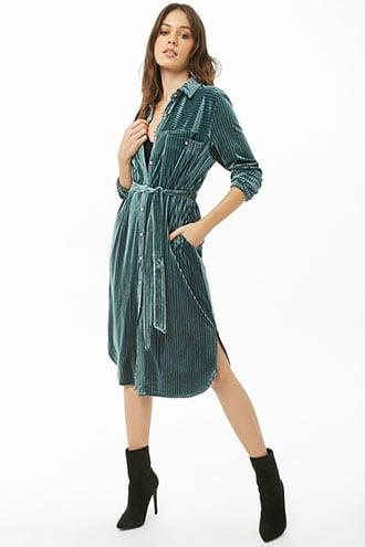 Forever21 Ribbed Velvet Shirt Dress